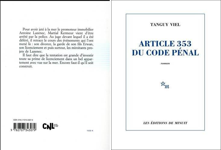 Article 353 Du Code De Procédure Pénale Article 353 du code pénal, de Tanguy Viel - Chez Plouf