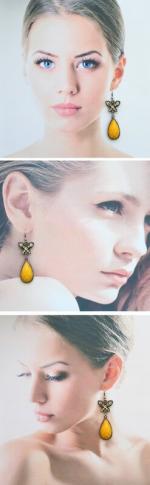 Boucles d'oreille Style Tibétain Papillon Gama Strass Perle Strass Jaune Argent du Tibet