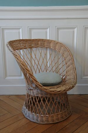 ANCIEN FAUTEUIL DIABOLO ENFANT EN OSIER TRESSÉ