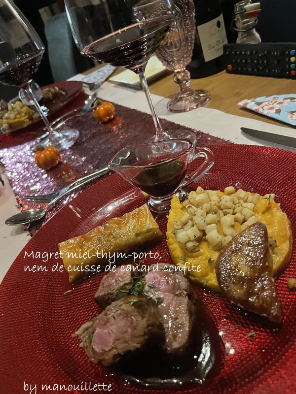 Magret De Canard Miel Thym Porto Nem De Cuisse De Canard Confite Foie Gras Poel Pur E De