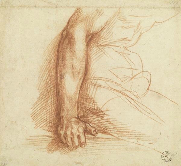 Study of the Arm of a Figure Seated in Profile to the Right, ca