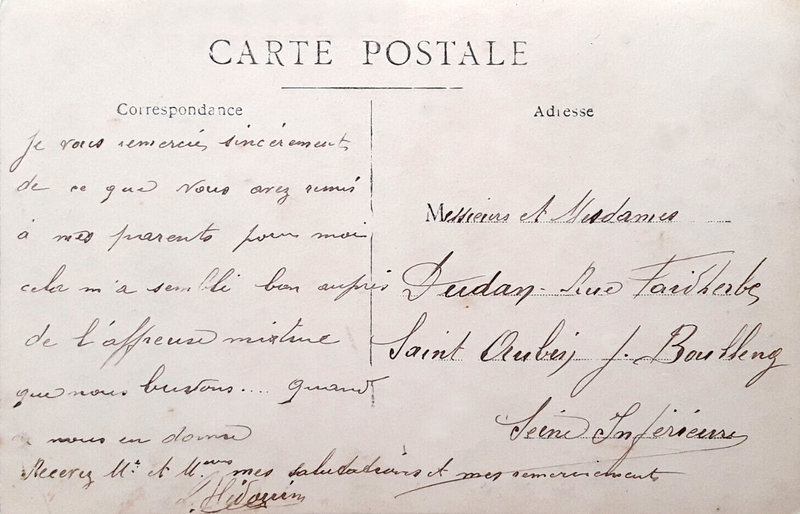 Canonniers du 43e RAC 2e batterie au cantonnement sur le front vers 1915 correspondance Lucien HEDOUIN verso