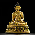 A gilt-bronze figure of shakyamuni buddha, tibet, ming dynasty, 16th century