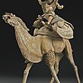 A Magnificent Painted Pottery Camel With Sogdian Rider And Hunting Owl, Early Tang Dynasty