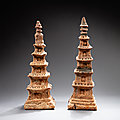 Two pottery models of stupa, vietnam, dinh dynasty - earlier to lê dynasty, 10th century