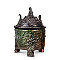 A green-glazed incense burner and cover, boshanlu, han dynasty (246 b.c.-220)