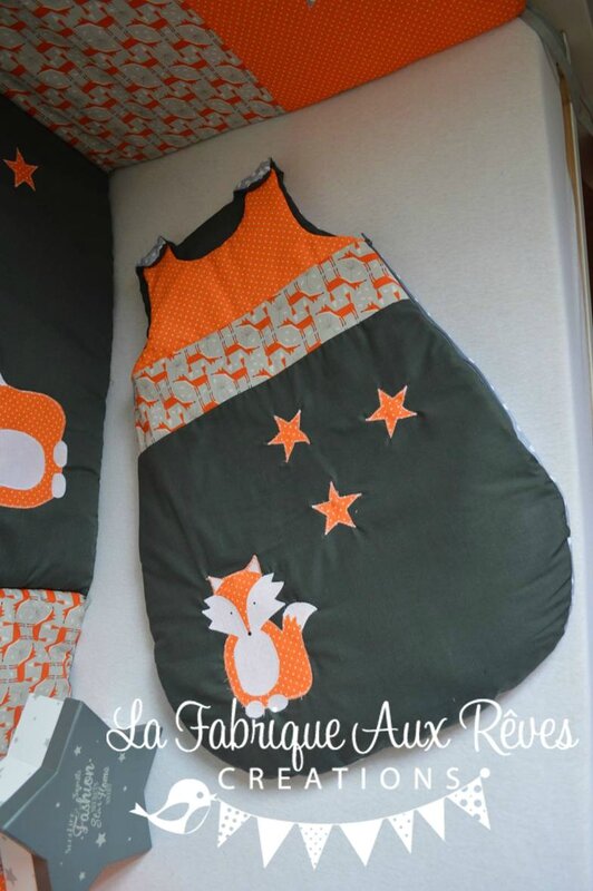 gigoteuse turbulette renard étoiles orange gris - décoration chambre bébé renard étoiles forêt orange gris