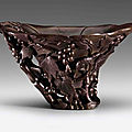 A large 'Squirrels and Grapes' rhinoceros horn cup, 17th-18th century