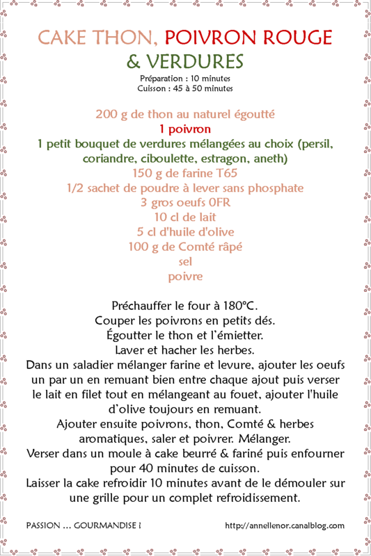 Cake thon, poivron rouge & verdures_fiche