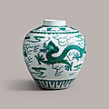 A green-enamelled 'dragon' jar, mark and period of qianlong (1736-1795)