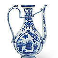 An unusual blue and white pear-shaped ewer, jiajing six-character mark in underglaze blue and of the period (1522-1566)