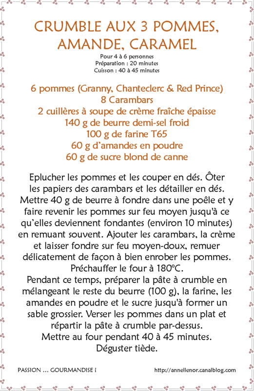 Crumble 3 pommes, amande, caramel_fiche