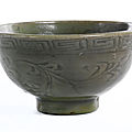 Deep conical celadon bowl. china, longquan kilns, ming dynasty, 1400 - 1500. 