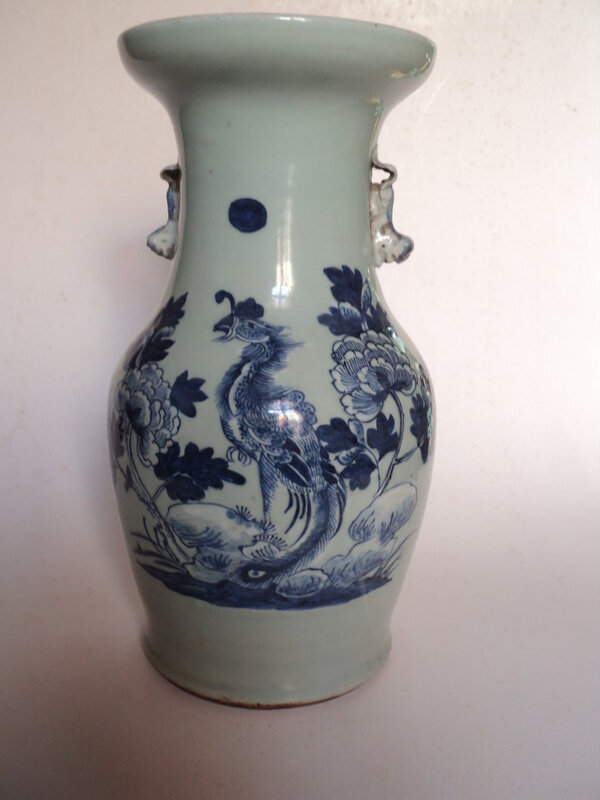 Grand Vase Chinois Céladon XIXème Décor Phoenix Chinese ceramic Phénix
