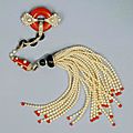 Cartier art deco platinum, diamond, coral, pearl and onyx brooch