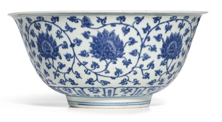 A large blue and white 'Lotus' bowl, Mark and period of Jiajing