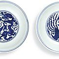 A pair of blue and white 'dragon and phoenix' dishes, marks and period of wanli (1573-1619)
