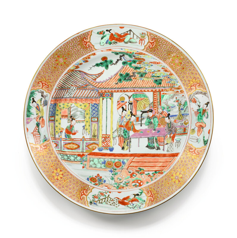 Rare grand plat en porcelaine de la Famille Rose, Dynastie Qing, époque Yongzheng (1723-1735)
