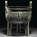 A bronze ritual tripod food vessel, ding, late shang-early western zhou dynasty, 12th-11th century bc