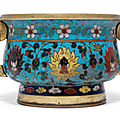 A cloisonné enamel 'lotus' twin-handled censer, ming dynasty, 15th-16th century
