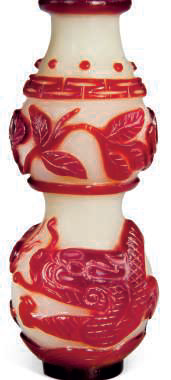A red glass overlay double gourd-form snuff bottle, 19th century