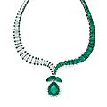 An emerald and diamond necklace, by harry winston