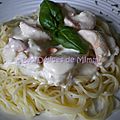 Spaghetti aux scampis, fromage ail et fines herbes