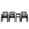 Three marble-inset zitan armchairs and a stand, late qing dynasty