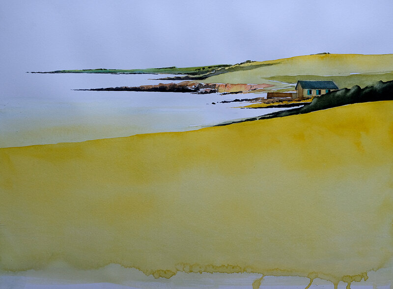 soleil couchant su hoedic aquarelle juillet 2018