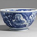 A fine blue and white 'eight immortals' bowl, kangxi mark and period (1662-1722)