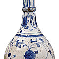 A blue and white pottery bottle, ottoman provinces, late 16th-early 17th century