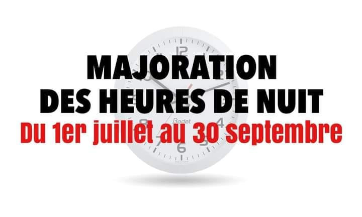 Du 1er juillet au 30 septembre 2022 les heures de nuit payées 2, 14 euros au lieu de 1,07 euro brut .