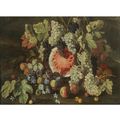 Giovanni battista ruoppolo (naples 1629 - 1693), still life in a landscape, with grapes, watermelons, figs and apples