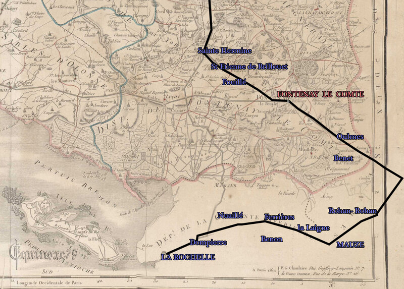 Carte 2 Itinéraire de Napoléon 1er accompagné de l’impératrice Joséphine en Vendée