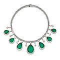18 karat two-colour gold, emerald and diamond necklace