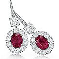 A pair of ruby and diamond ear pendants