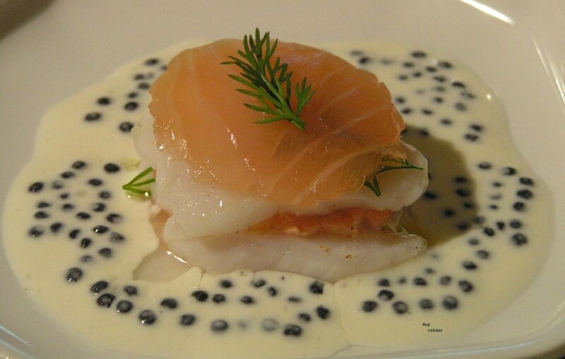 mise en bouche - millefeuille saint jacques et saumon au caviar de hareng fumé (2) - Copie