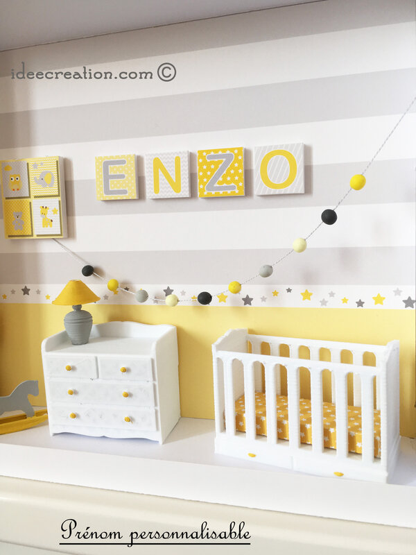 Nouveau Cadre Prenom Bebe Chambre De Bebe Miniature Modele Jaune