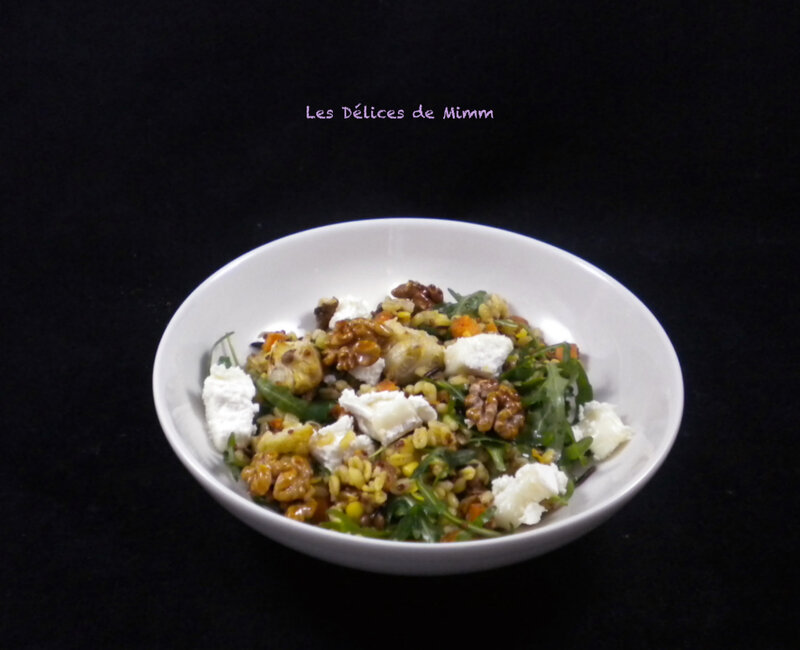 Salade de céréales, fromage de chèvre et noix caramélisées 2