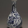 Blue-and-white pear-shaped vase with flaring lip and illustrated storie, Yuan Dynasty(1271-1368)