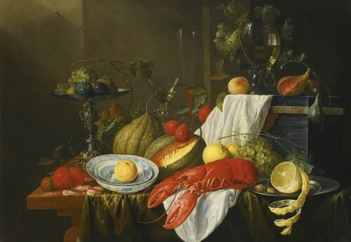 still life with ham lobster and fruit