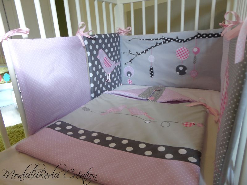 Ensemble Gris Rose Oiseaux Monluluberlu Creation