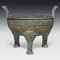 A massive ritual bronze tripod food vessel, ding, spring and autumn period (770-476 bc)
