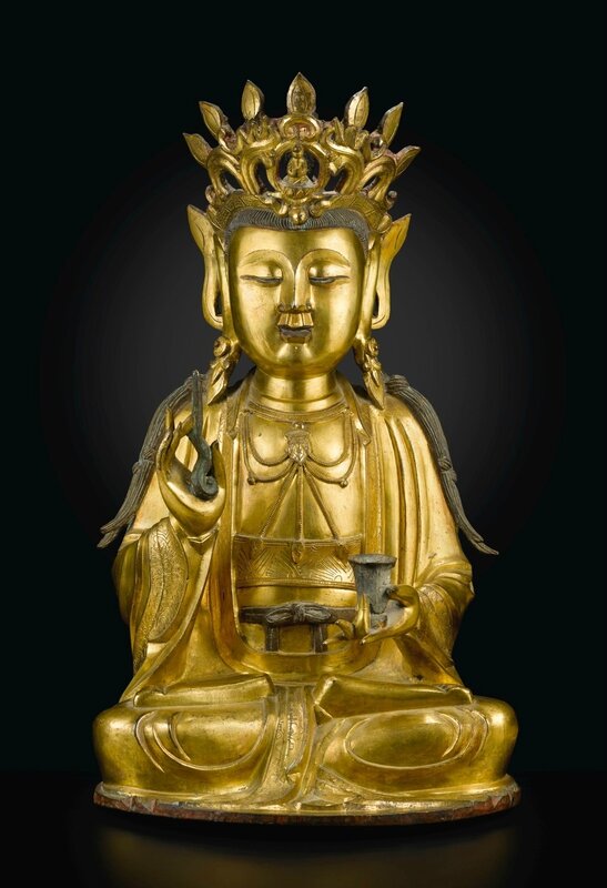 A large gilt-bronze figure of Guanyin, Ming dynasty, 17th century