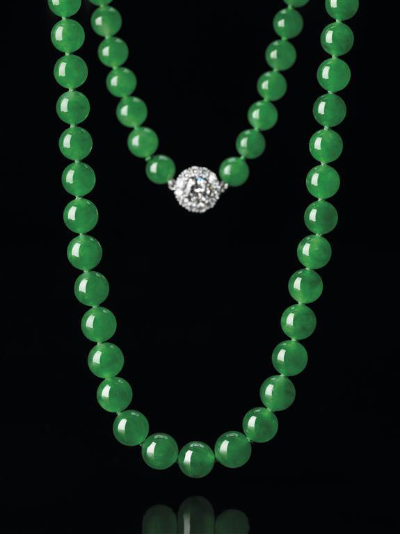Jadeite Bead and Diamond Necklace