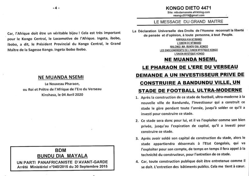 CONSTRUIRE A BANDUNDU VILLE UN STADE DE FOOTBALL ULTRA-MODERNE a