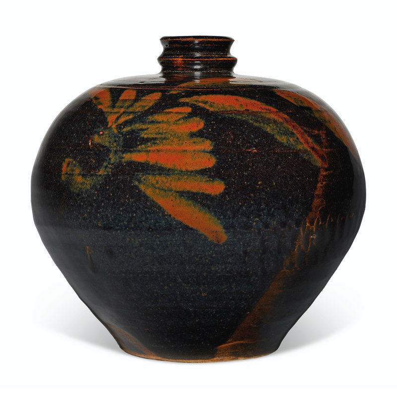 A russet decorated black-glazed ovoid bottle, xiaokou ping, Jin dynasty (1115-1234)
