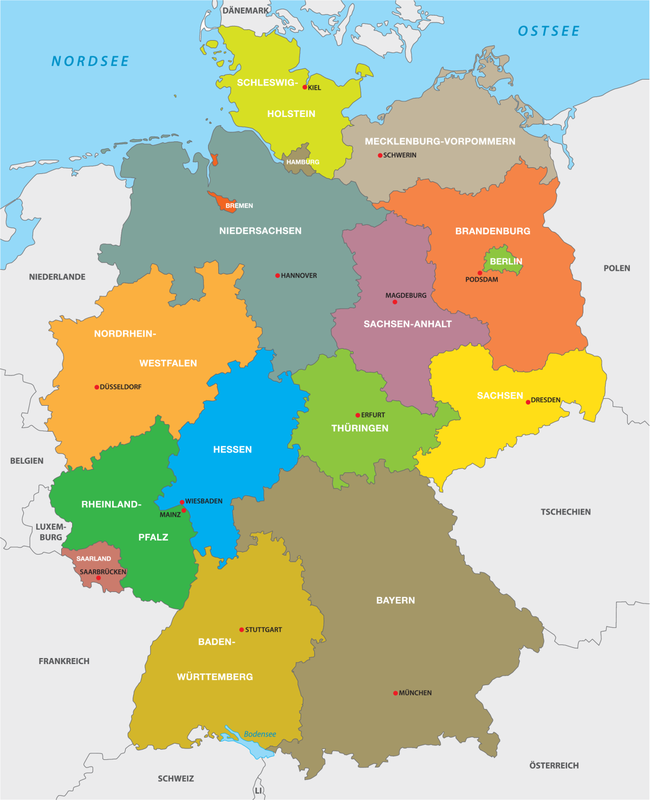 Deutschlandkarte Bundesländer Und Hauptstädte - 16 Bundesländer-16