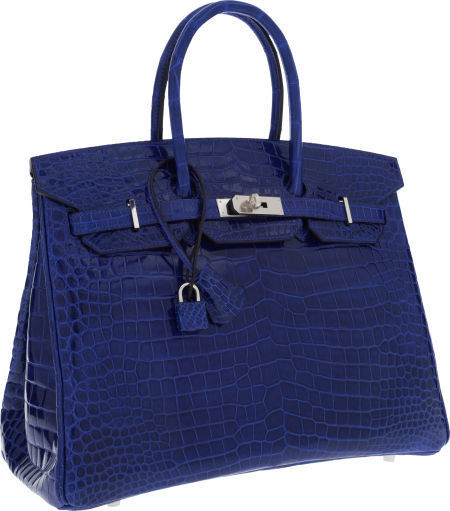 Hermes Birkin 35 Blue Sapphire Shiny Porosus Crocodile Palladium Hardware