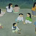 Mai thu (1906-1980), enfants jouant en bord de rivière
